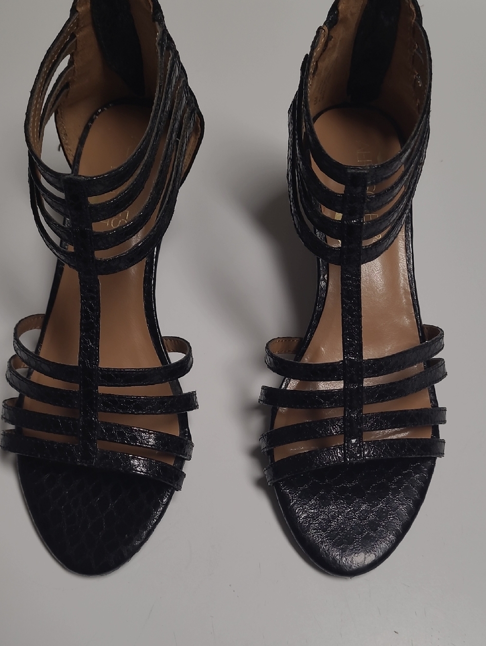 Aerosoles Black Snakeskin-Texture Strappy Cage Sandals - Size 6